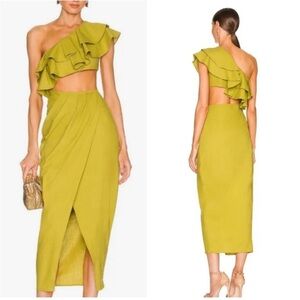 REVOLVE YAURA Green Titi One-Shoulder Ruffle Dress US 2 UK 6